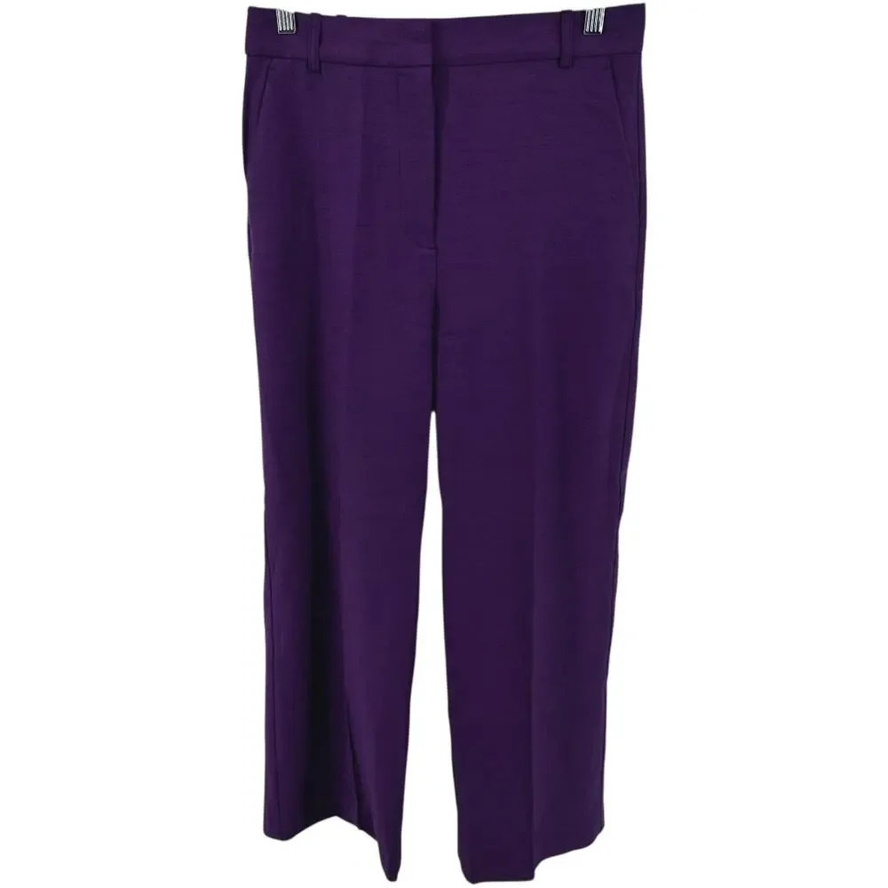 Sezane Giovanni Trousers Linen Pants Pocket Wide Leg Baggy High Waisted Purple 8